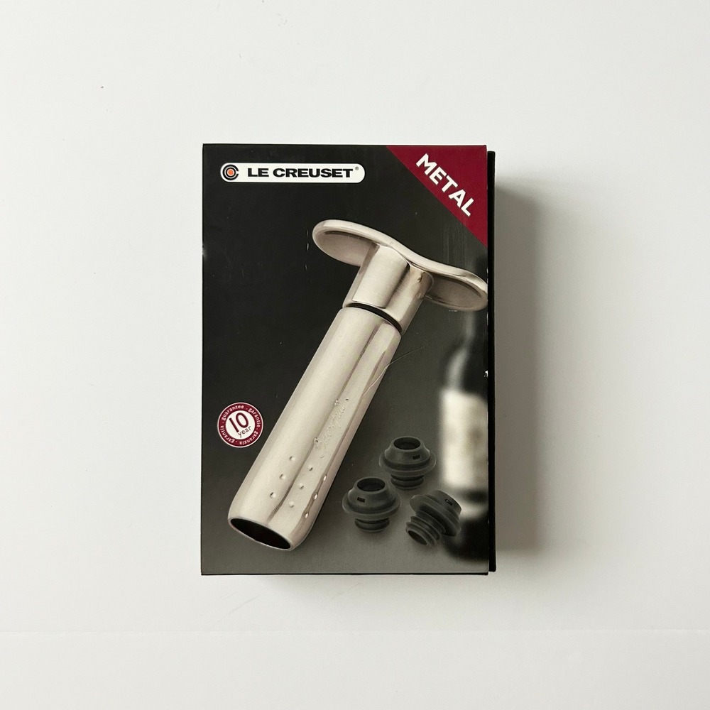 Le Creuset Screwpull Metal Wine Pump Silver WA-137AS Handheld Vacuum Stopper